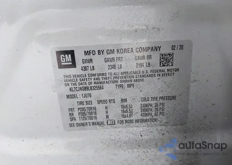 2020 Chevrolet Trax Awd Ls from USA, damaged, VIN KL7CJNSB9LB325564